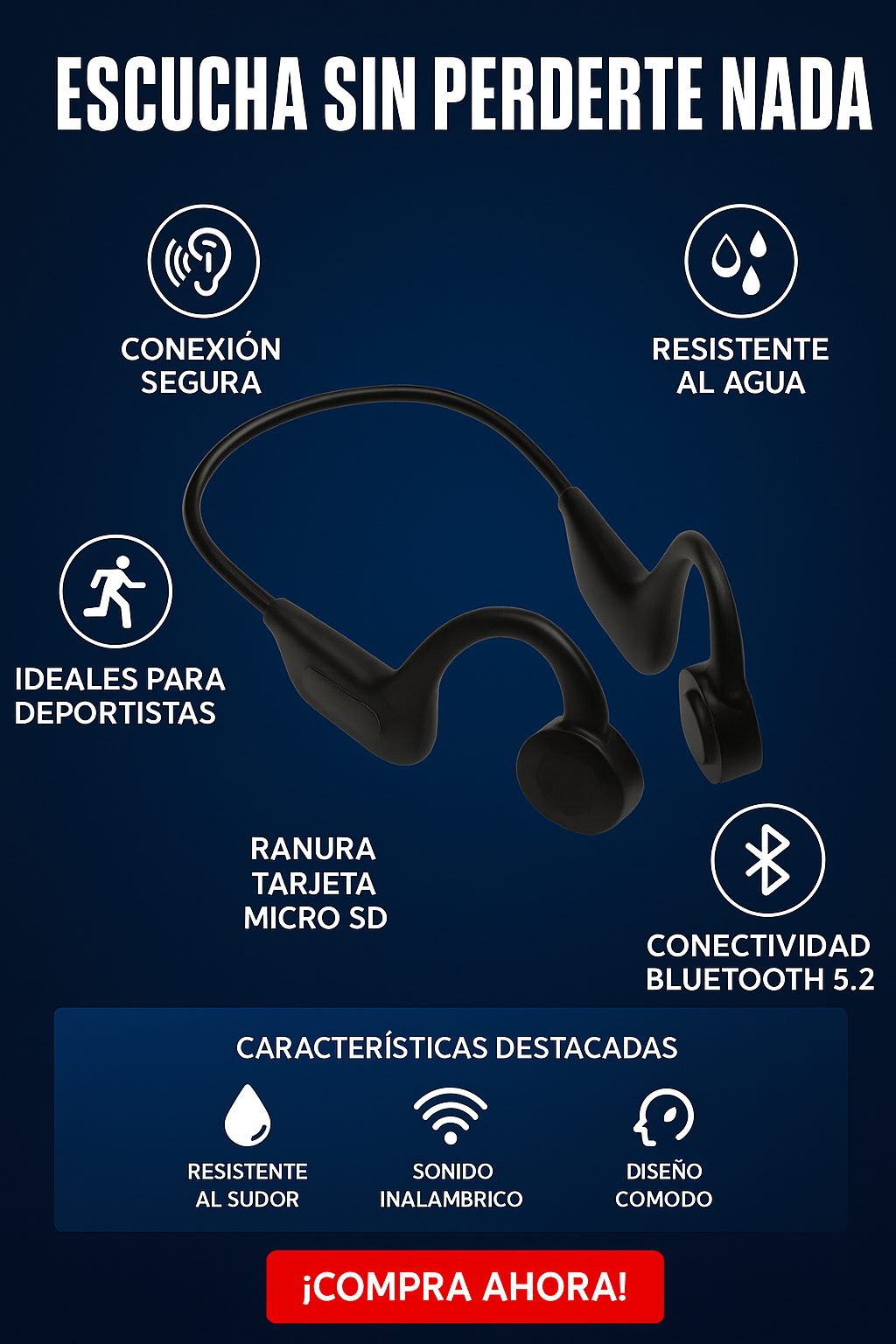 Auralink®- Audífonos de transmisión ósea + adaptador 5.0