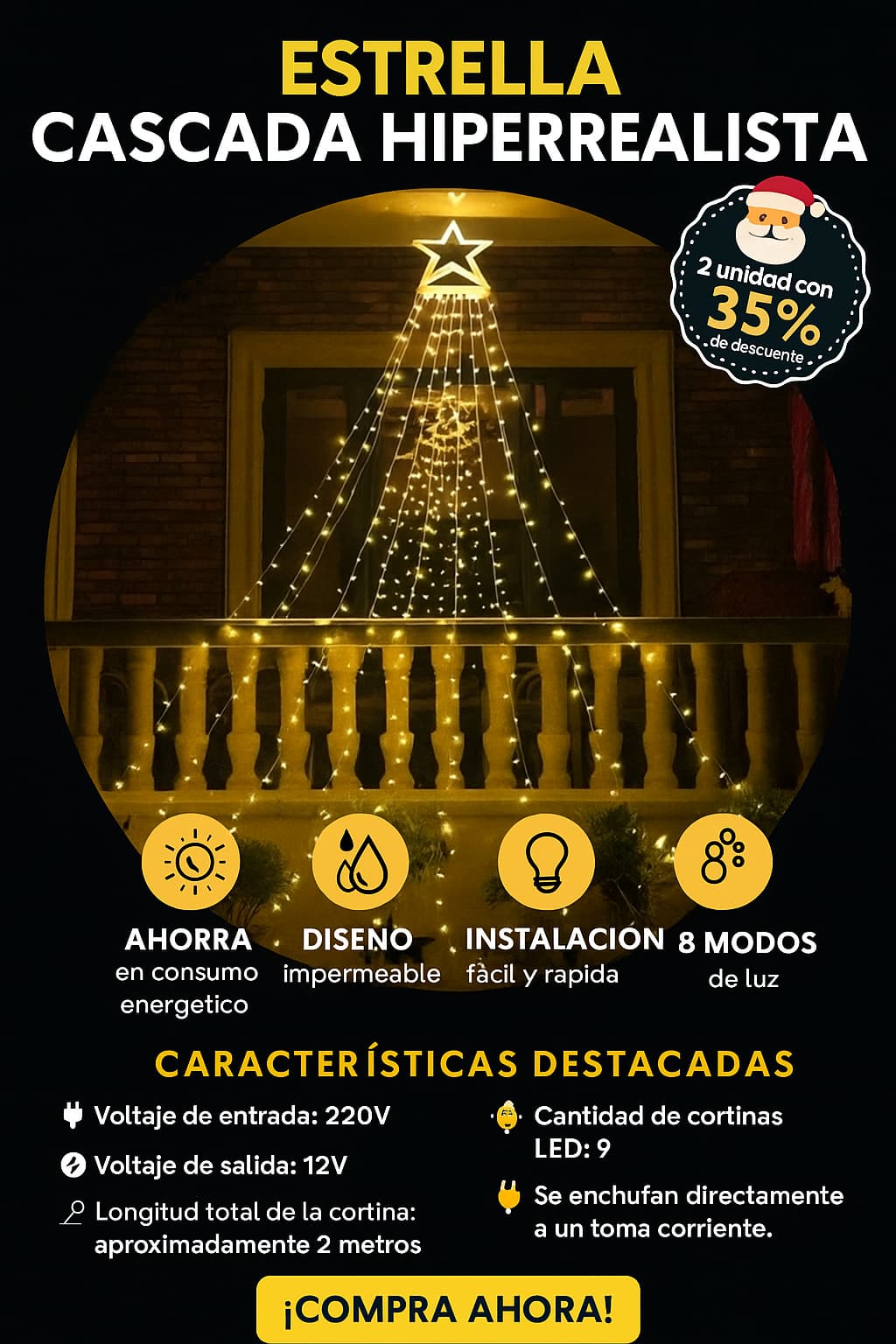 Estrella con luces en cascada hiperrealistas- Descuento 40% solo mes de Octubre.