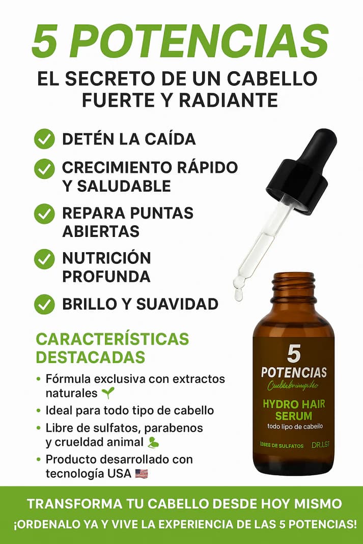 Sérum 5 potencias- Combate la caída del cabello desde la raíz.