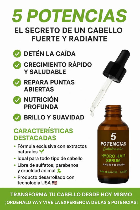 Sérum 5 potencias- Combate la caída del cabello desde la raíz.
