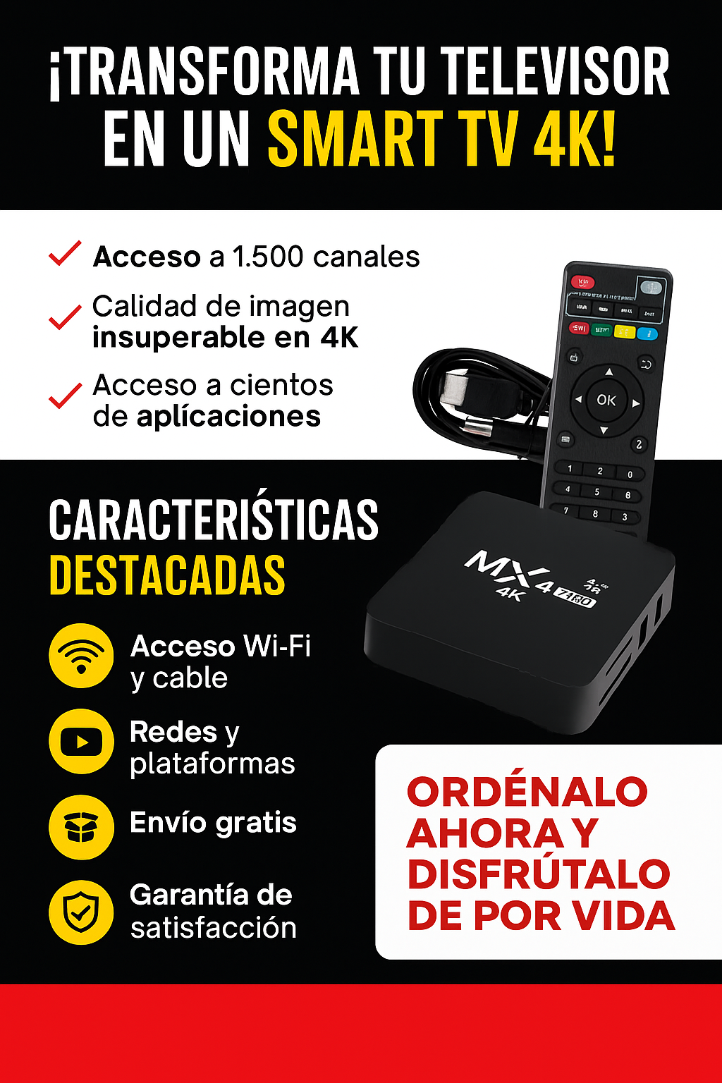 PlayHogar™- Tv decodificador 5g 4k- +1300 CANALES - TOTALMENTE PROGRAMADO, SIN MENSUALIDADES.