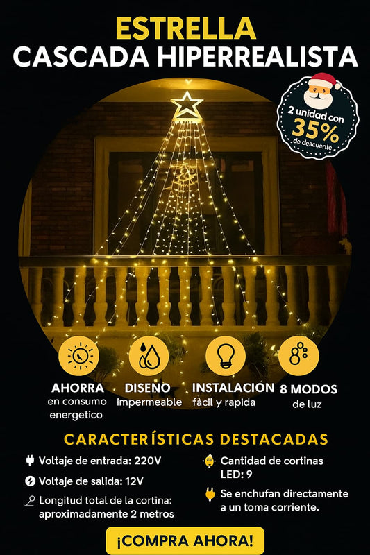 Estrella con luces en cascada hiperrealistas- Descuento 40% solo mes de Octubre.