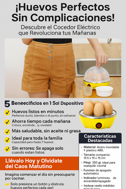 Cocedor eléctrico de huevos- Ahorra tiempo, más cantidad en minutos, multiusos.