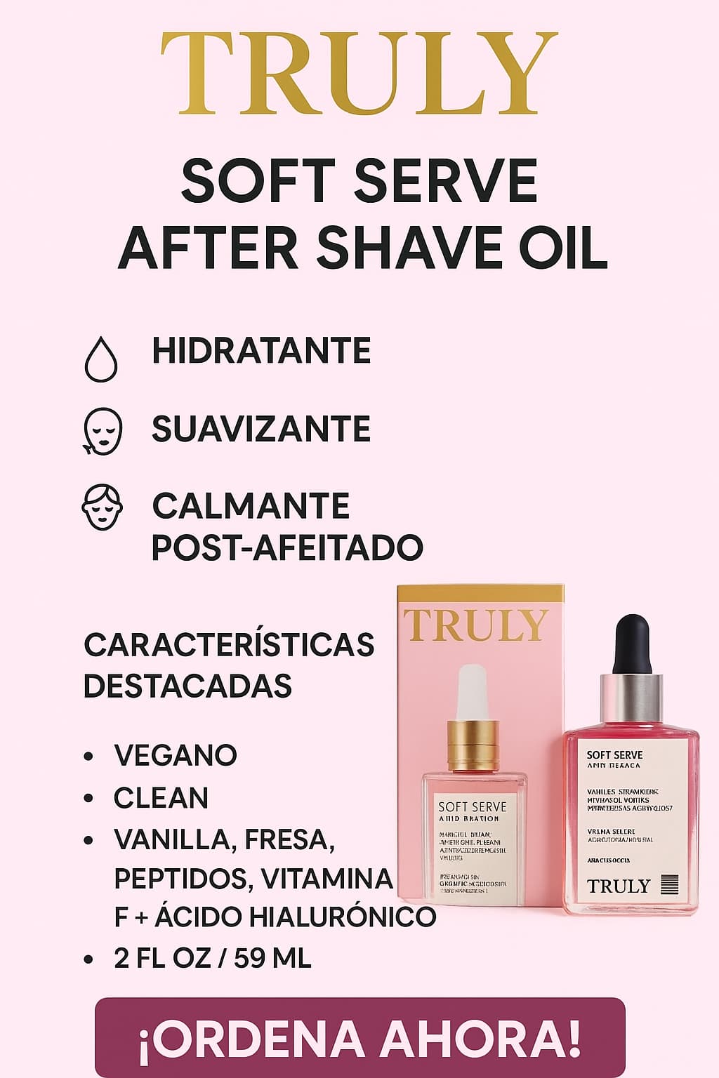 Truly After Shave- Rutina 2 en 1: calma + brillo saludable post afeitado.