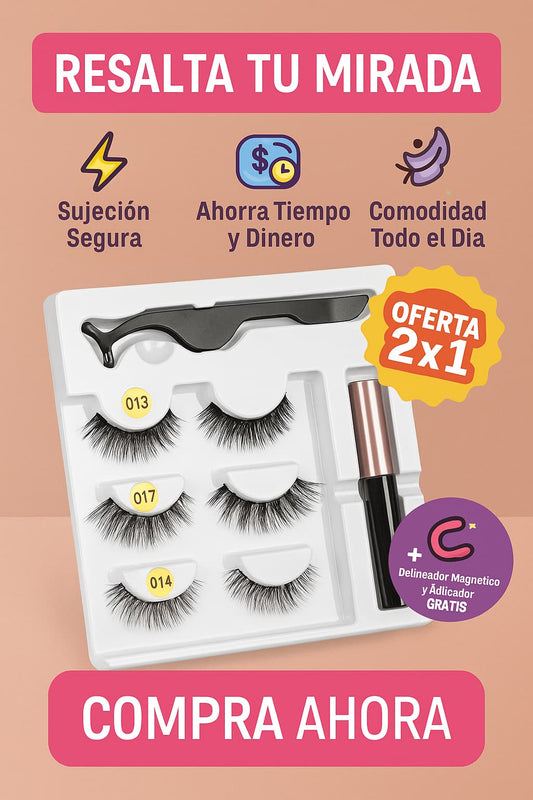 Kit 2x1 pestañas magnéticas- 6 pares de pestañas+ Delineador magnético+ pinzas GRATIS!!