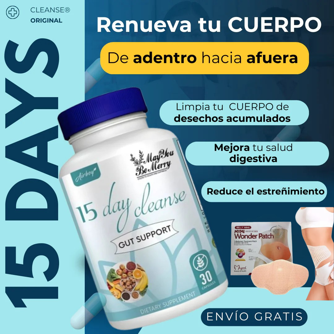 15 days cleanse- ¿Abdomen iflamado, pesado con digestión lenta?  Recupera tu salud digestiva.